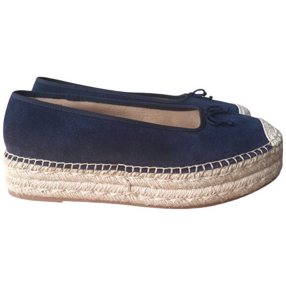TALBOTS Quinn Women 10 Navy Blue Preppy Suede Platform Espadrilles Sandals Shoes - Picture 6 of 13